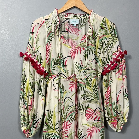 Taj by Sabrina Crippa Silk Embodied  Cream and Green Layered Skirt dress S - Picture 3 of 16